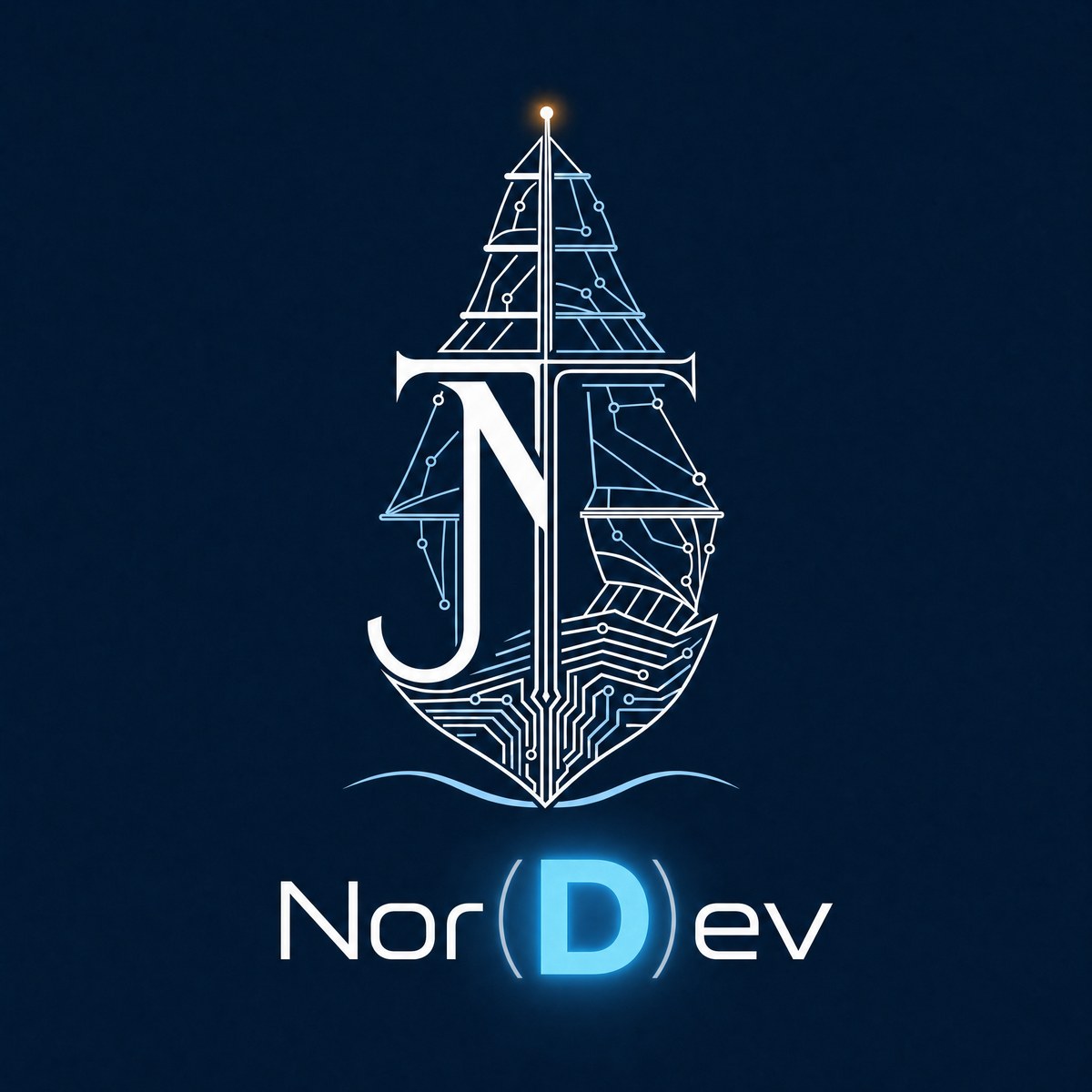 NorDev Logo — Kogge mit Schaltkreis-Spuren